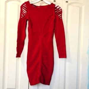 BeBe Women's Dk Red Body Con Dress Zips in Back Size XS